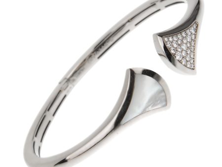 Bvlgari Divas Dream Diamond Mother of Pearl White Gold Cuff Bangle Hot on Sale