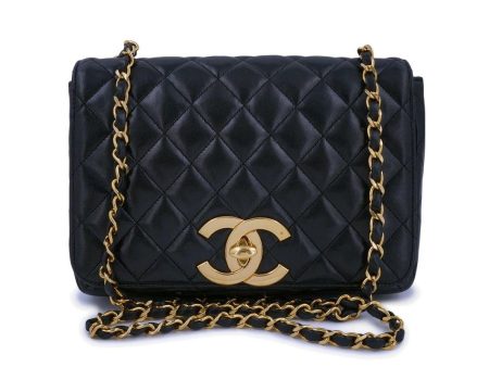 Rare Chanel Vintage Black Lambskin Full Flap Crossbody Bag 24k GHW Supply