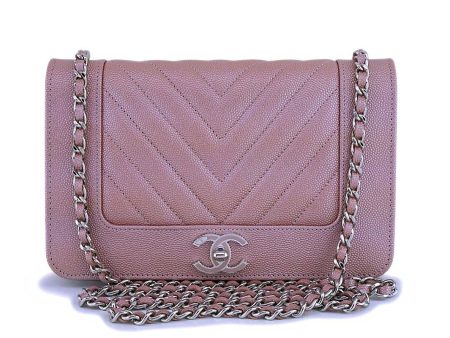 NIB 19P Chanel Iridescent Pink Caviar Rose Gold Chevron Wallet on Chain WOC Flap Bag Discount