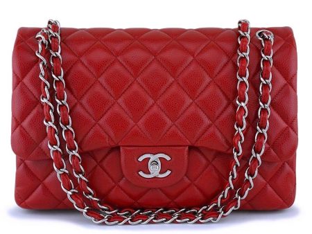 11P Chanel Red Caviar Jumbo Classic Double Flap Bag SHW Online