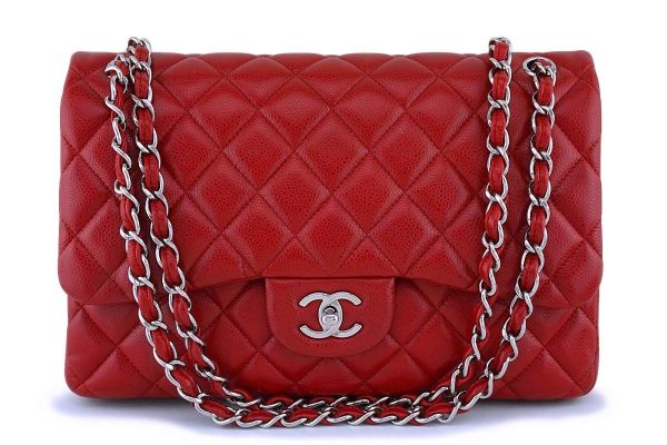 11P Chanel Red Caviar Jumbo Classic Double Flap Bag SHW Online