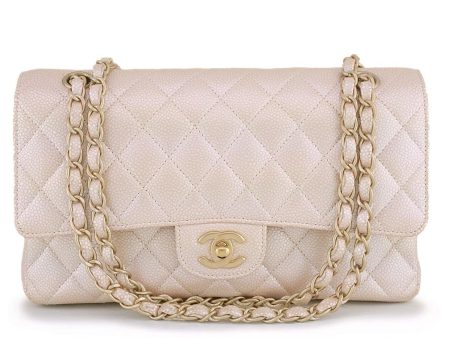 12P Chanel Pearl Beige-White Caviar Medium Classic Double Flap Bag GHW Online