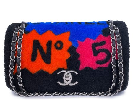 Chanel 2014 Supermarket Comic Black Multicolor Shearling Flap Bag For Discount