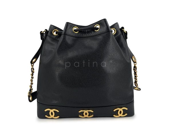 (LIKE NEW) Chanel Vintage Black Caviar Bucket Drawstring Bag 24k GHW Supply