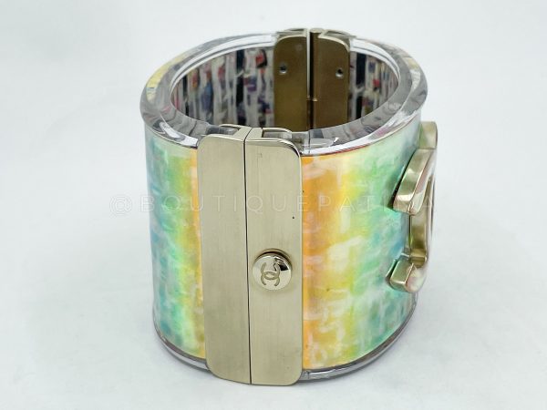 Chanel 2014 Supermarket Iridescent Holographic Resin CC Cuff Bracelet Supply