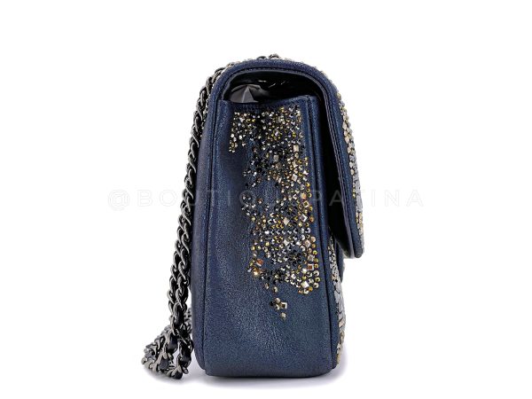 Chanel 16A Strass Crystal Buonasera Goatskin Medium Classic Flap Bag RHW Blue Fashion