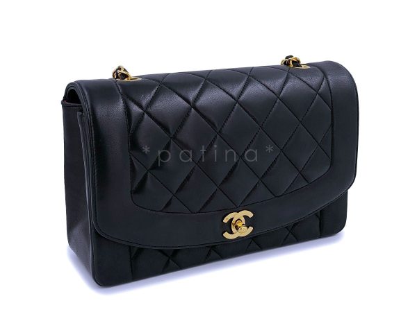 Chanel 1992 Vintage Black Medium Diana Flap Bag 24k GHW Lambskin Sale