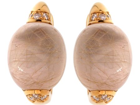 Roberto Coin Pink Rutilated Quartz Diamond Gold Earrings on Sale