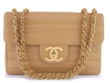 Rare Chanel Vintage Camel Beige Caviar Jumbo Classic Flap Bag 24k GHW Cheap