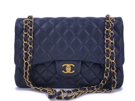 Chanel 16C Navy Blue Caviar Jumbo Classic Double Flap Bag GHW Supply