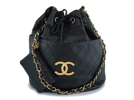 Rare Chanel Vintage Black Drawstring Bucket Bag 24k GHW Cheap