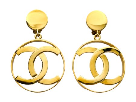 Chanel 80s Vintage Large Hoop Dangle CC Statement Earrings Sale