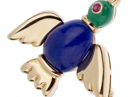 Cartier Vintage Lapis Lazuli Ruby Yellow Gold Bird Duck Pin Brooch Hot on Sale