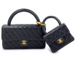 Chanel 1994 Vintage Parent Child Bag Kelly Flap Set Black 24k GHW Supply