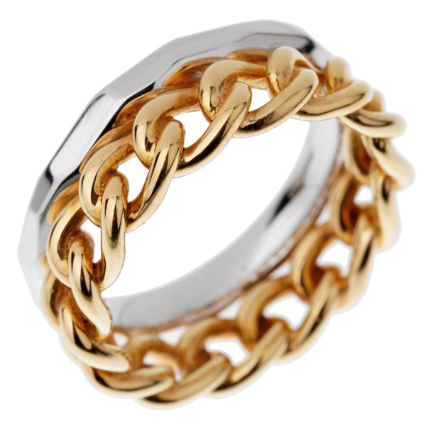 Pomellato Cuban Link Rose White Gold Double Band Ring Size 6 1 2 Online Hot Sale