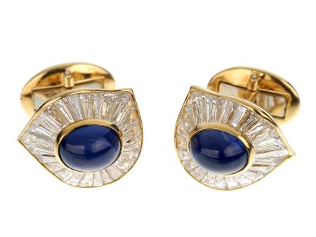 Harry Winston Sapphire Diamond Yellow Gold Vintage Cufflinks Hot on Sale