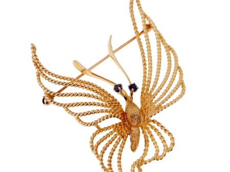 Cartier 1960s Butterfly Sapphire 18 Karat Yellow Gold Brooch Online