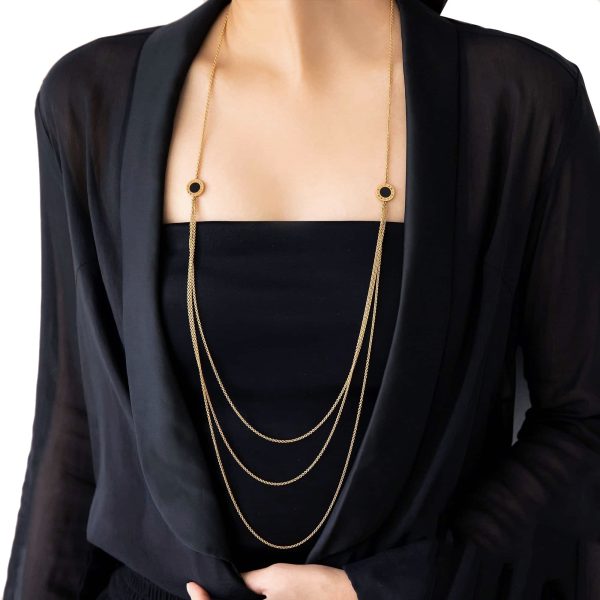 Bvlgari Bvlgari Mother of Pearl & Onyx Rose Gold Sautoir Long Chain Necklace Sale