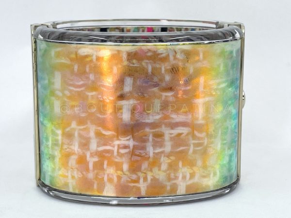 Chanel 2014 Supermarket Iridescent Holographic Resin CC Cuff Bracelet Supply