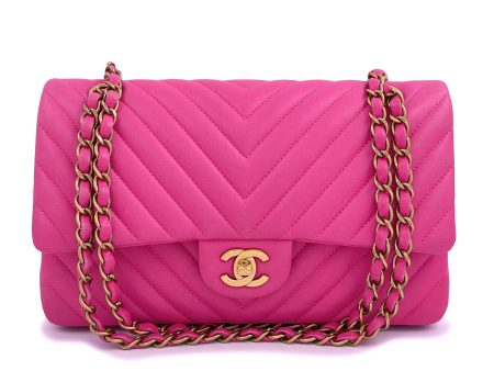 Chanel Pink Chevron Classic Double Flap Bag GHW Lambskin Sale