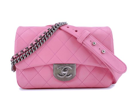 Chanel 2015 Pink Goatskin Double Carry Multichain Quilted Medium Flap Bag RHW Hot on Sale