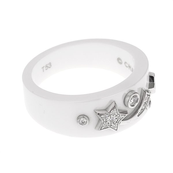 Chanel Comete Ceramic Diamond White Gold Ring For Sale