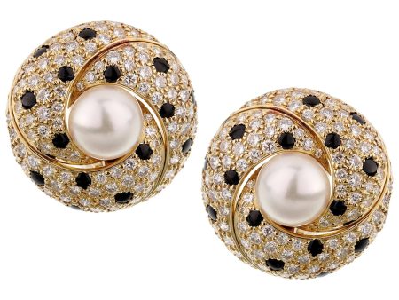 Cartier Panthere Diamond Pearl Yellow Gold Vintage Clip On Earrings For Discount