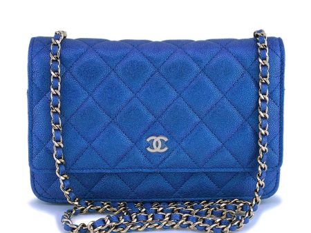 NIB 19S Chanel Iridescent Blue Caviar Classic Wallet on Chain WOC GHW Supply