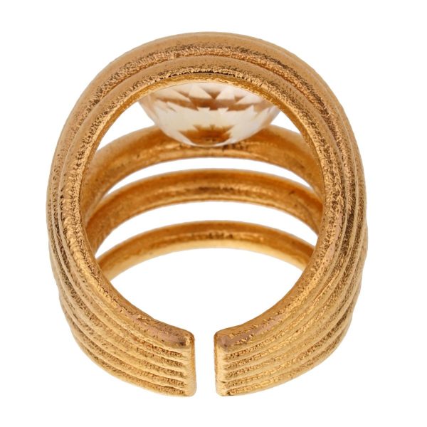 Tous Quartz Yellow Gold Cocktail Ring Sz 8 1 2 For Discount