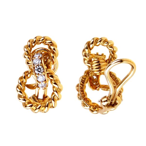 Tiffany & Co Braided Gold Diamond Earrings Online