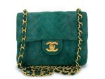 Chanel 1989 Vintage Emerald Green Suede Square Mini Flap Bag 24k GHW Hot on Sale