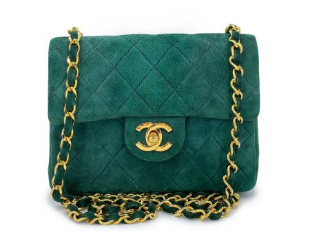 Chanel 1989 Vintage Emerald Green Suede Square Mini Flap Bag 24k GHW Hot on Sale