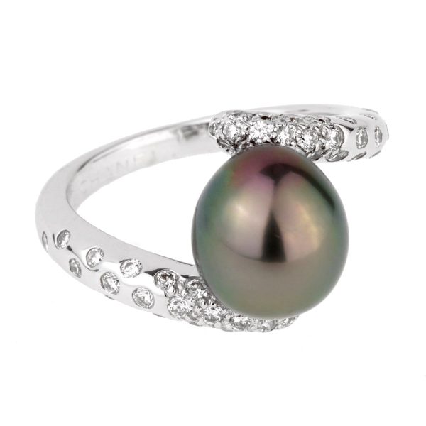 Chanel Concept Pearl Diamond White Gold Ring Sz 5 1 2 Online