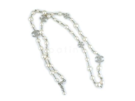 NIB Chanel Timeless Classic 42  5-Crystal CC Pearl Long Necklace SHW A36121 Sale