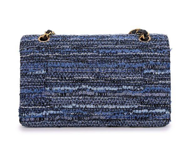 Chanel Vintage Blue Tweed Medium Classic Double Flap Bag 24k GHW Fashion