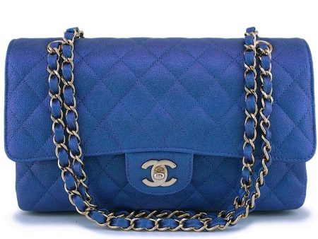 NIB 19S Chanel Iridescent Blue Caviar Medium Classic Double Flap Bag GHW For Discount