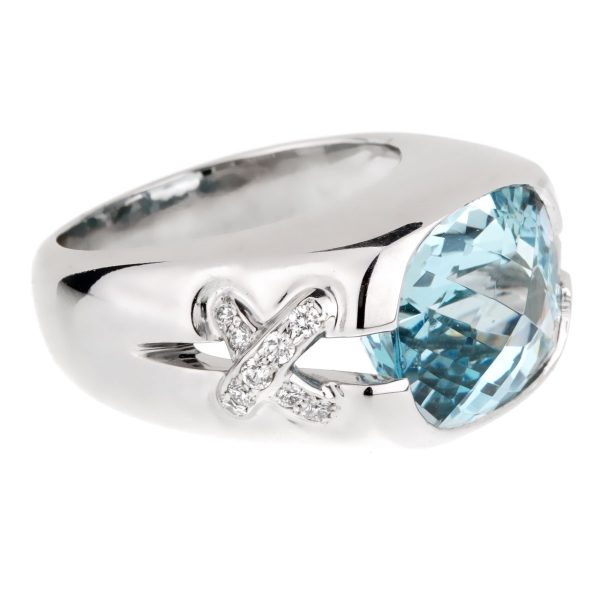 Tiffany & Co Aquamarine Diamond White Gold Ring Cheap