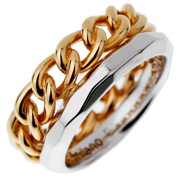 Pomellato Cuban Link Rose White Gold Double Band Ring Size 6 1 2 Online Hot Sale