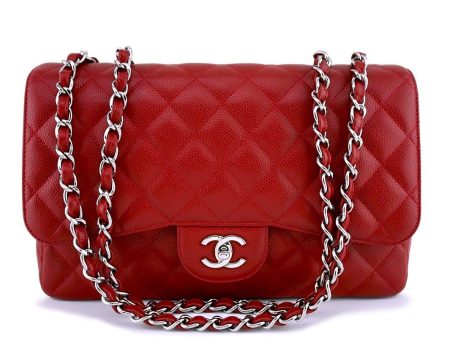 10C Chanel Red Caviar Jumbo 2.55 Classic Flap Bag Discount