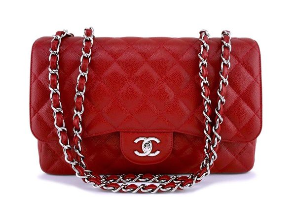 10C Chanel Red Caviar Jumbo 2.55 Classic Flap Bag Discount