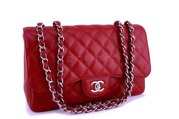 10C Chanel Red Caviar Jumbo 2.55 Classic Flap Bag Discount