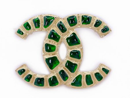 Chanel 19A Egypt Green Crocodile Print Gold Brooch Paris-New York YE7 on Sale