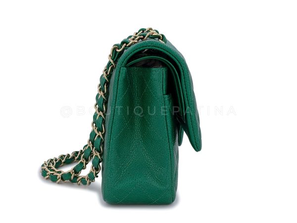 18S Chanel Iridescent Pearly Emerald Green Caviar Medium Classic Double Flap Bag GHW Fashion