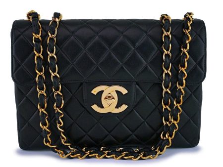 Rare Chanel Vintage Black Classic Jumbo Flap Bag 24k GHW For Sale