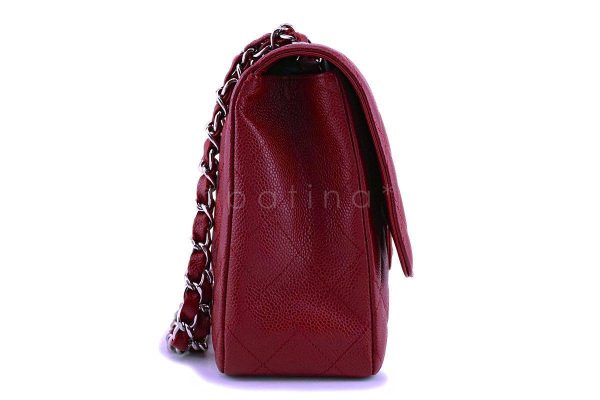 09C Chanel Dark Red Caviar Classic Jumbo Flap Bag SHW Online Sale