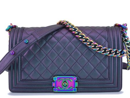 16C Chanel Purple Mermaid Classic Iridescent Boy Flap Bag Medium For Discount