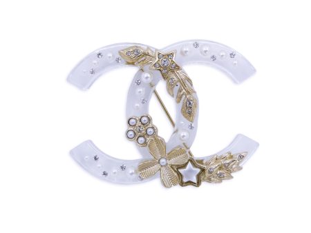 Chanel Clear Acrylic Brooch 19K Lucite CC Ornament For Discount