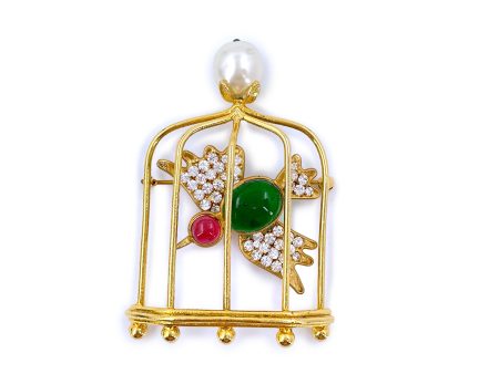 Chanel Vintage Collection 29 Large Gripoix and Crystal Bird Cage Brooch Fashion