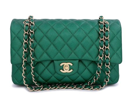 18S Chanel Iridescent Pearly Emerald Green Caviar Medium Classic Double Flap Bag GHW Fashion