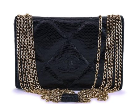 Rare Chanel Vintage Black Lizard Evening Flap Bag 24k GHW Online now